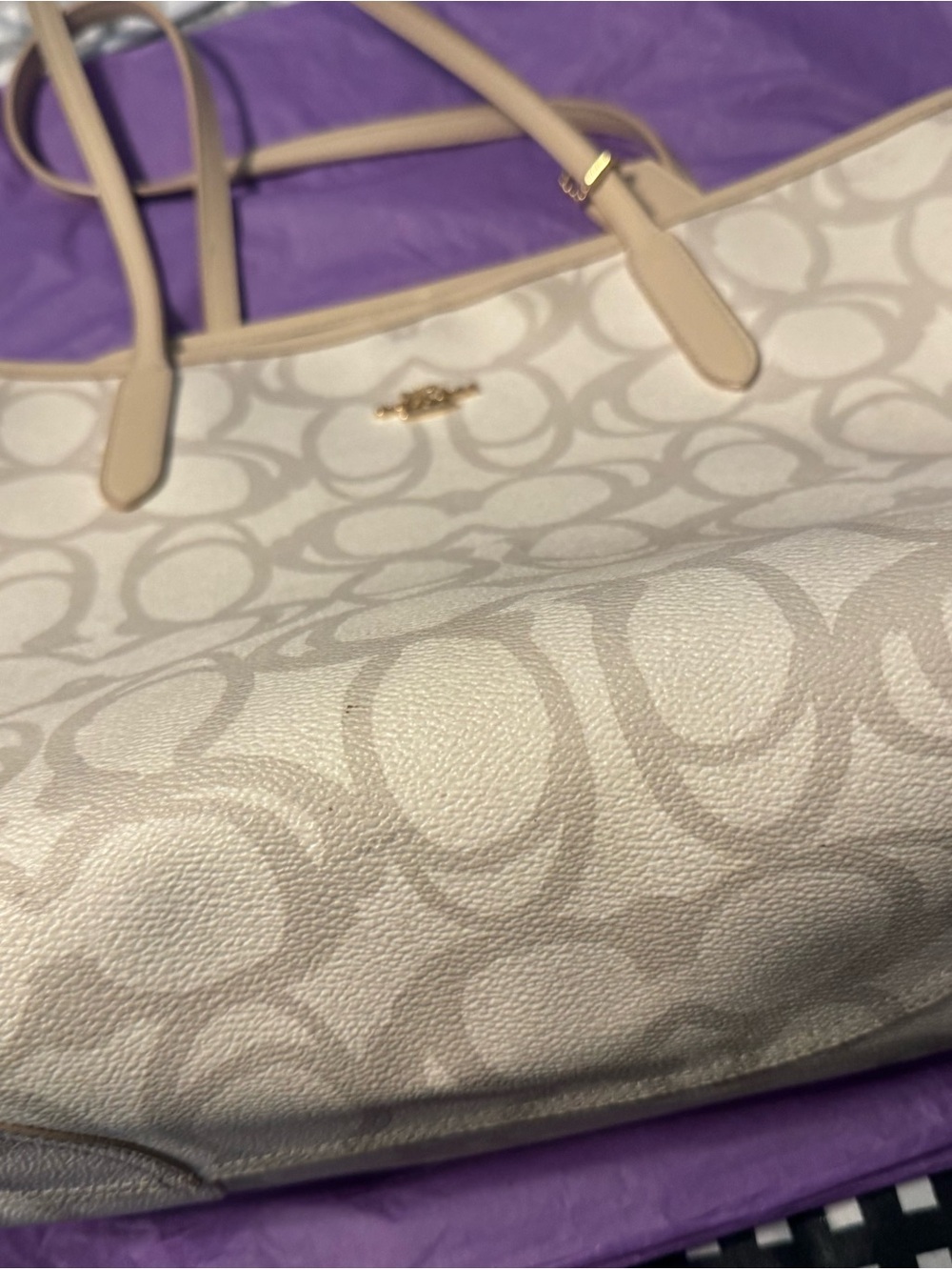 Gorgeous Elegant Statement Bag - Coach City Tote Signature Canvas Chalk Cream - Picture 6 of 14